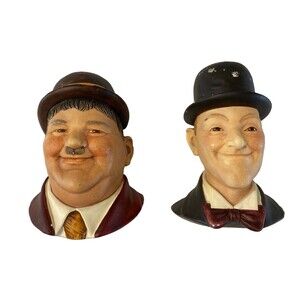 Laurel & Hardy Chalkware Heads 1984 Legend Products SIGNED by F. Wright RARE